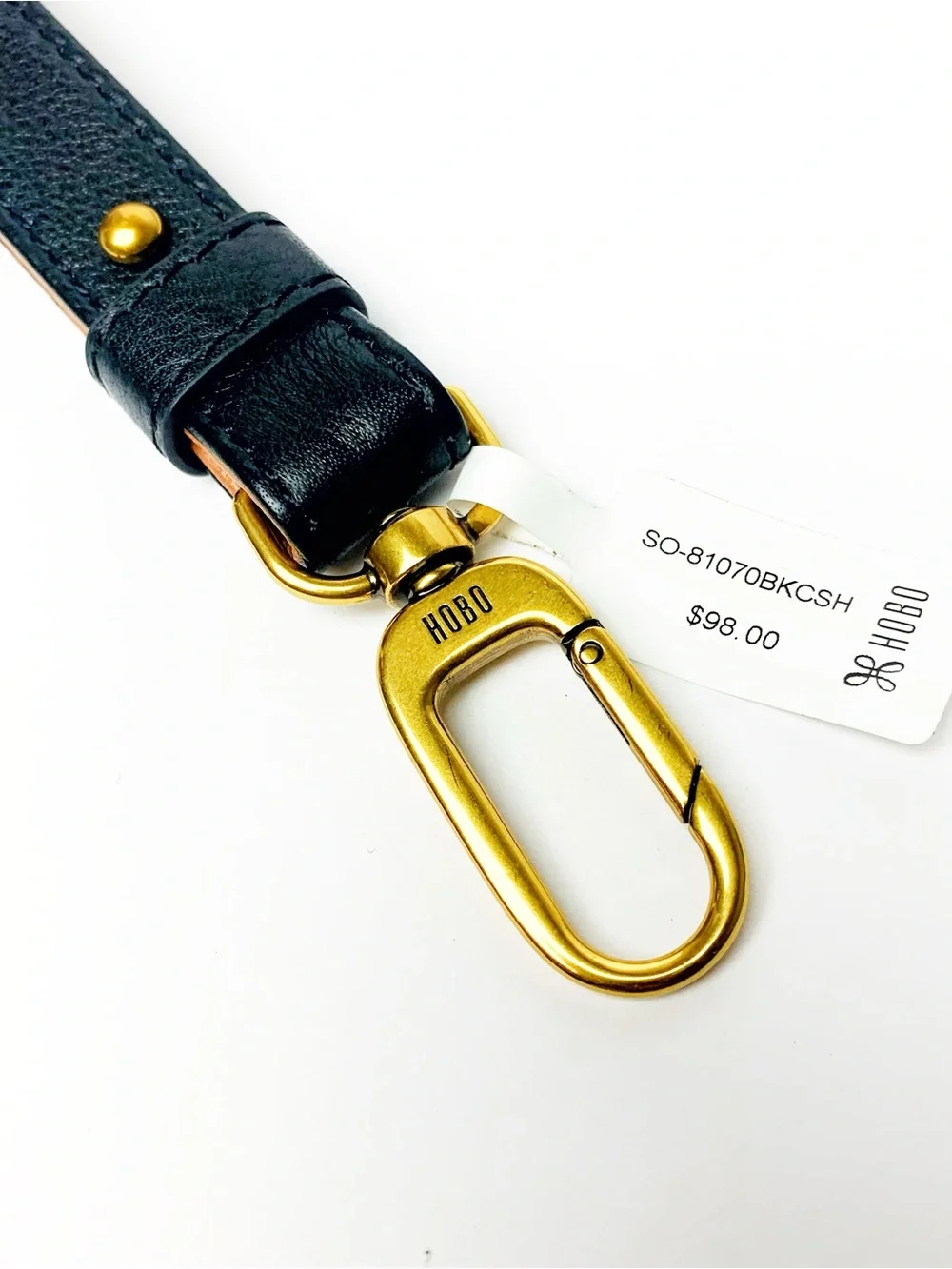 HOBO Black Leather Shoulder Strap with Tan Lining and Gold Hardware